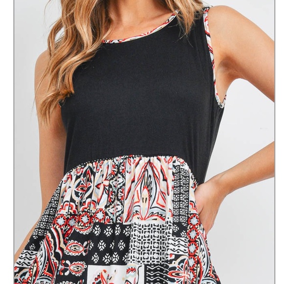 NEW SOFT Black and Red Boho Stretch Dress - Picture 9 of 10